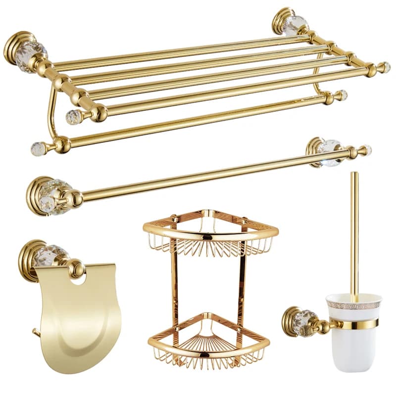 Accessories for bathroom in brass and crystal Tuqiu, bath shelf, bathrobe hook, toilet paper holder, towel holder, towel ring