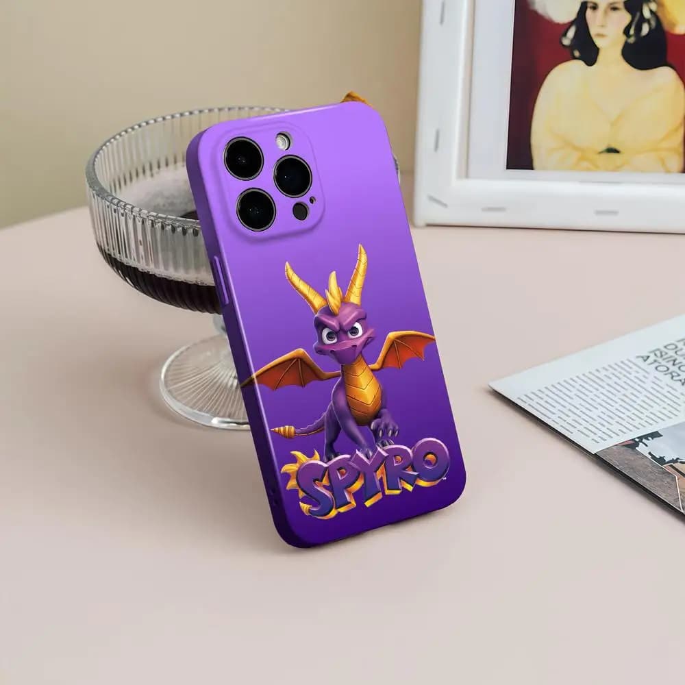 Game S-Spyro Series Dragon Phone Case For iPhone 17 16 15 14 13 12 Pro Max Plus Glossy HD Fine Hole Liquid Film Soft Shell
