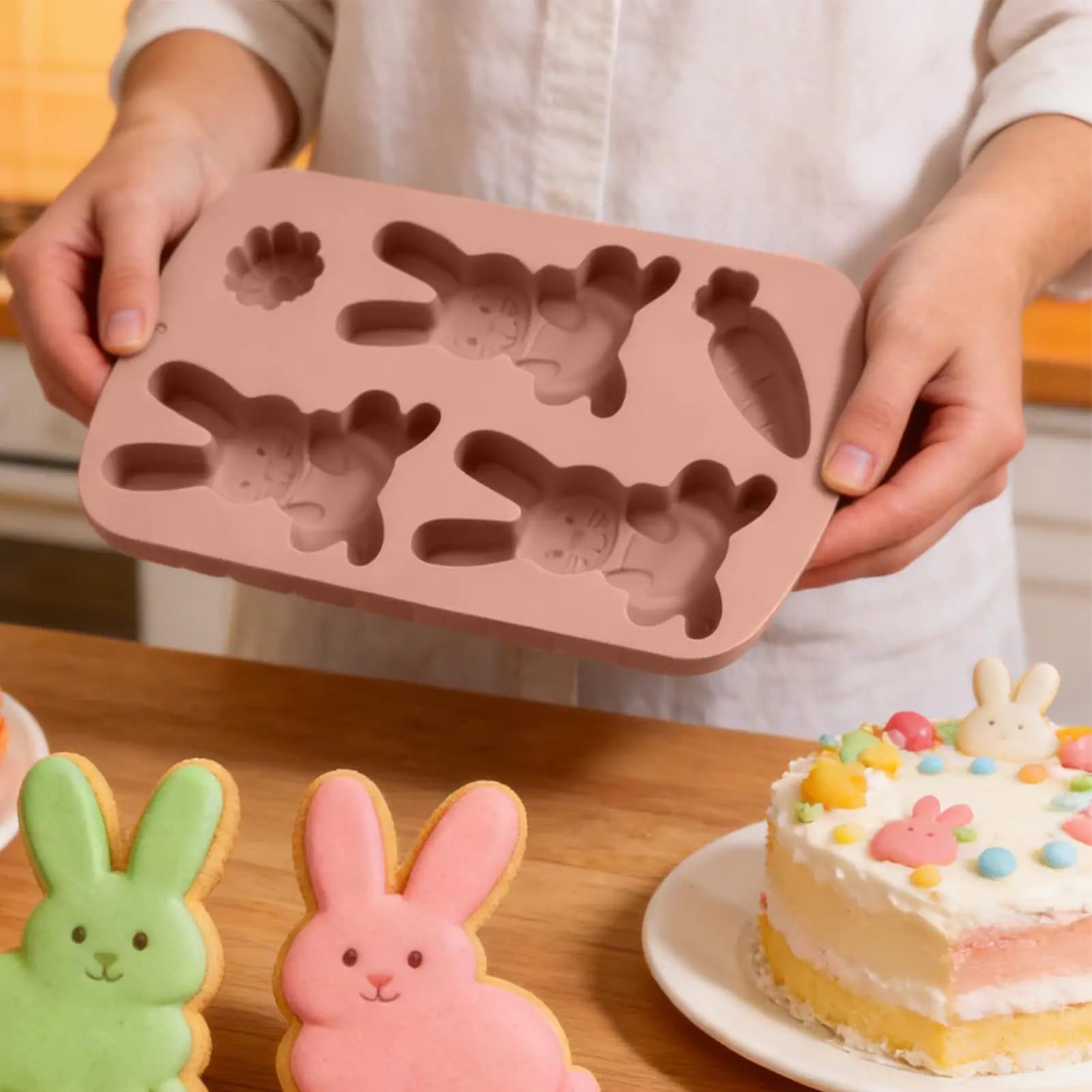 Stampi da forno pasquali 3D a forma di coniglio, antiaderenti, per artigianato, stampo per candele, per caramelle gommose, cupcake, dolci, gelatine, pasticceria, ghiaccio