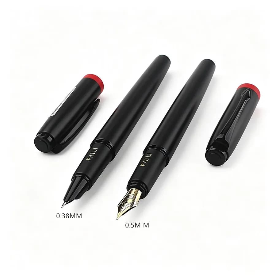 PAILI Luxury Black Fountain Pen Set Red Top Metal Signature Pen Business Office School Writing Gift Rollerball Pen for Men Women