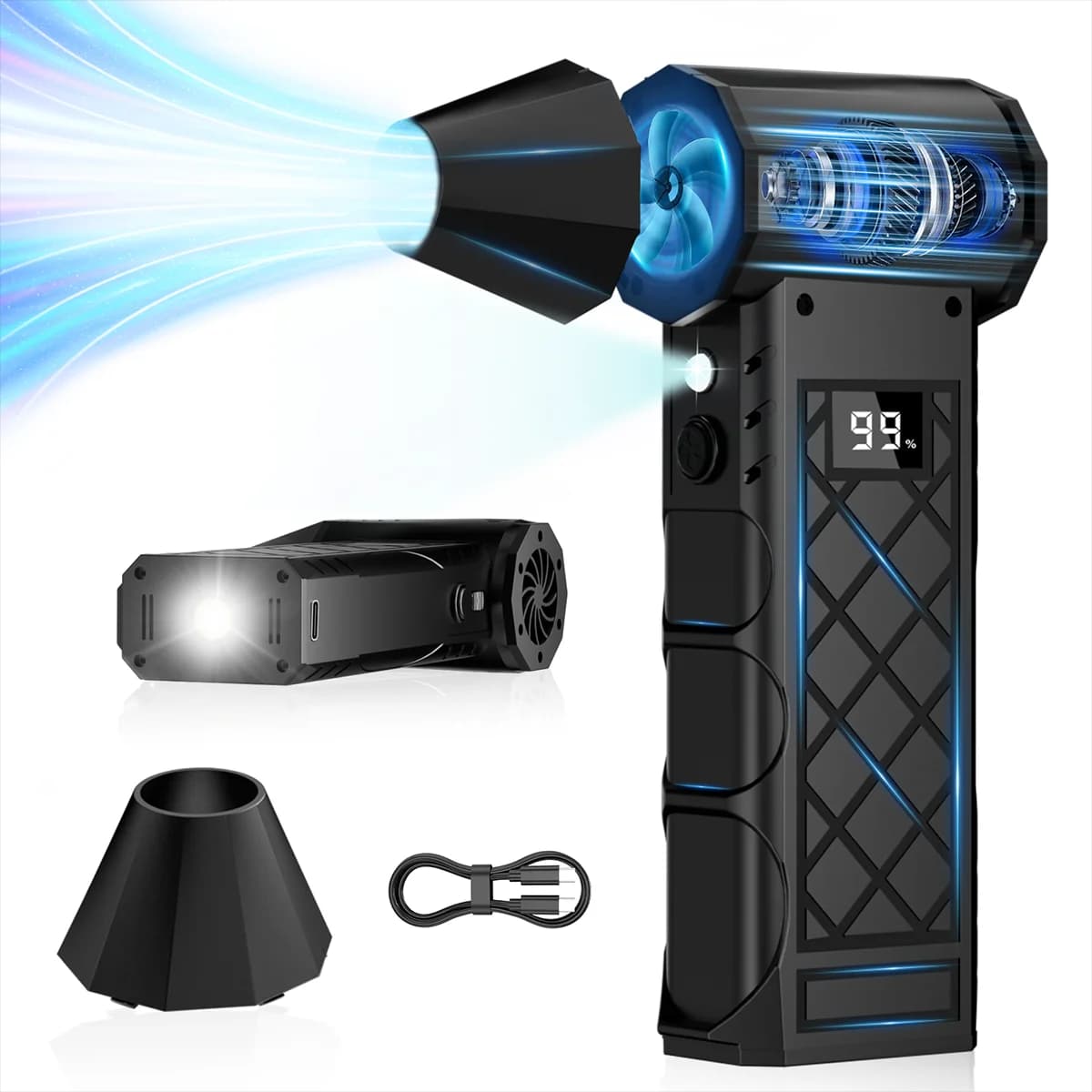 130000RPM High Speed Violent Turbo Fan 2*3000mAh Rechargeable Handheld Air Blower Portable Dust Cleaner For Car Outdoor Camping
