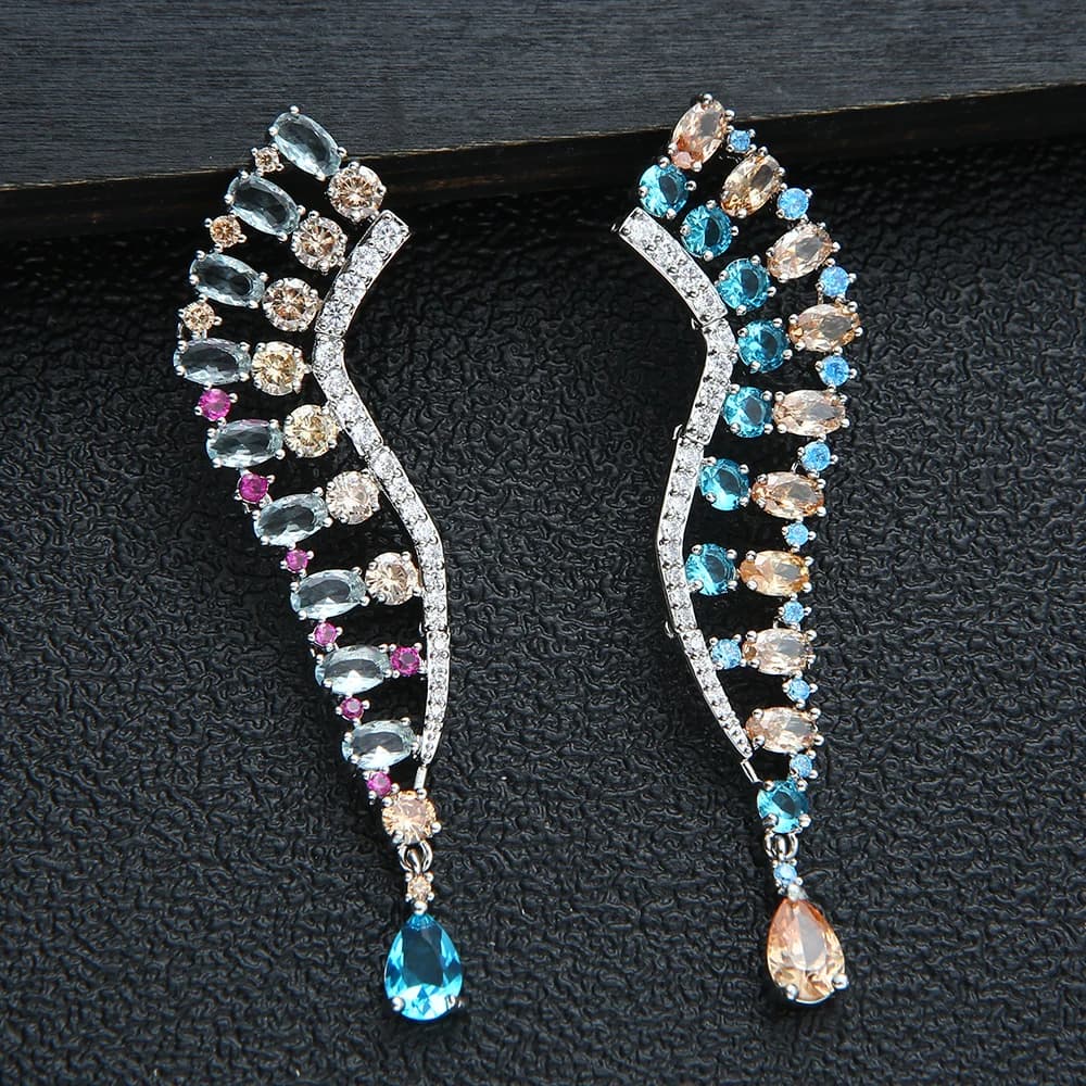 Luxury Trendy Geometric Stitching Of Waterdrop Full Mirco Cubic Zirconium Naija Wedding Women Earring Fashion Jewelry E9857