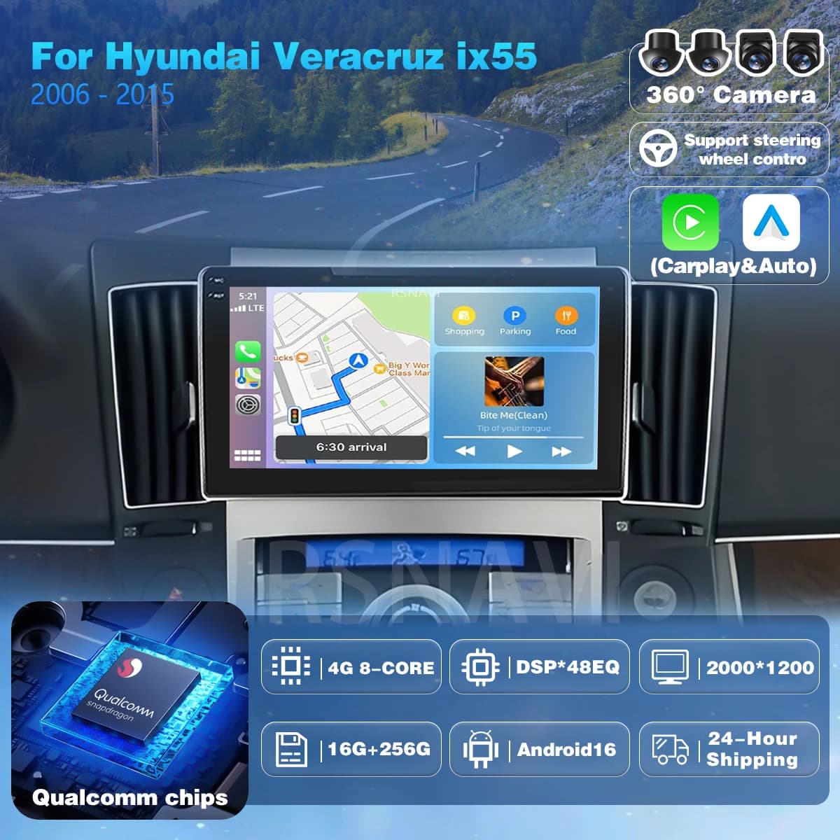 Plug and Play Android 16 carplay Car Radio Multimedia Video Player For Hyundai Veracruz ix55 2006-2015 GPS Stereo CarPlay 4G 2K