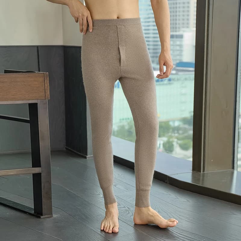 Pantaloni in cashmere 100% ispessito con ago a quattro livelli Pantaloni da uomo in maglia elastica in vita Leggings Slim Fit Strato interno Pantaloni caldi invernali