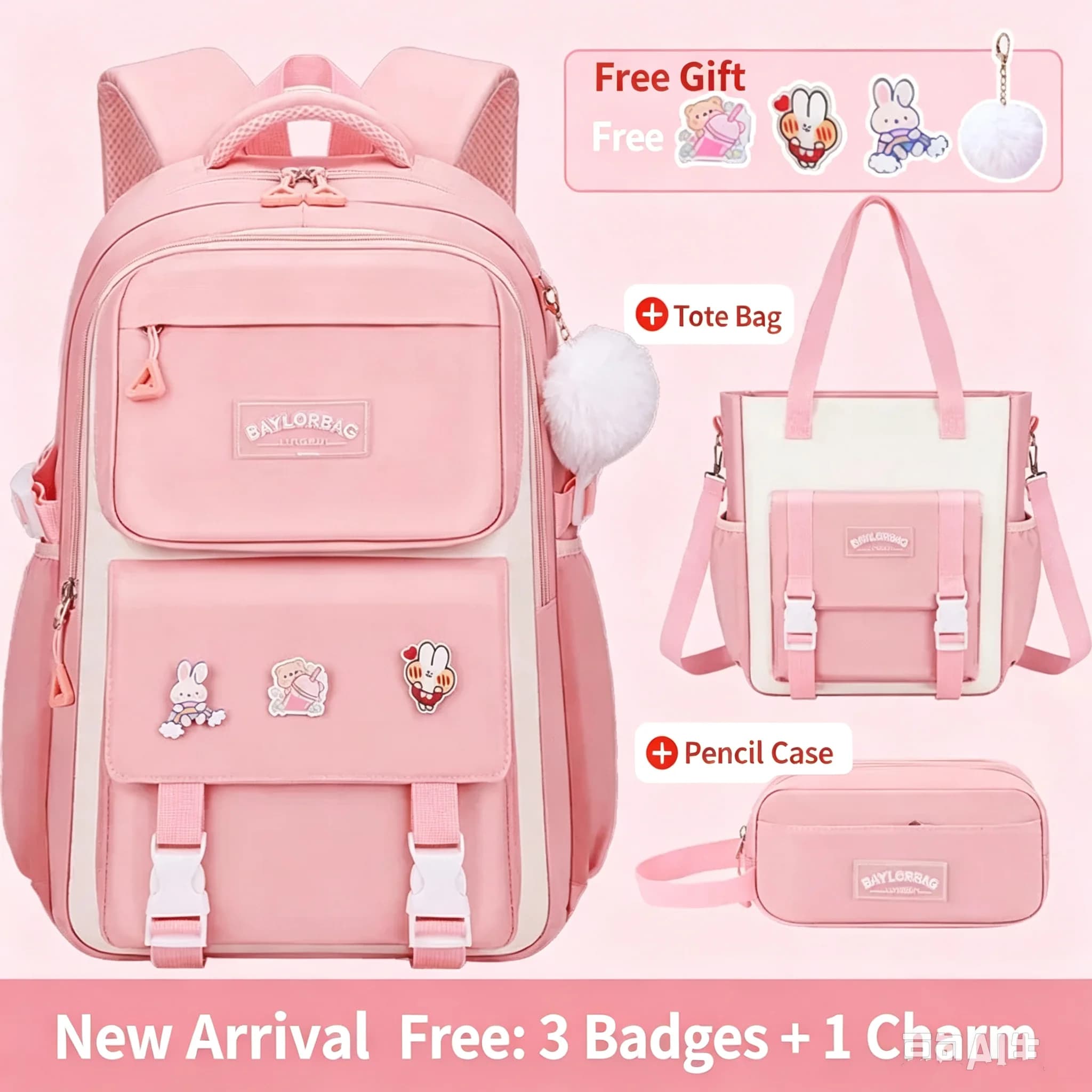 Set da 3 pezzi Ciondolo gratuito Nuovo zaino per studenti delle scuole medie superiori Zaino per bambini che riduce il carico di grande capacità per ragazze