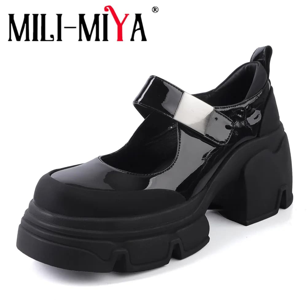 MILI-MIYA Scarpe da Donna con Punta Rotonda, Impermeabili, con Plateau in Pelle, Tacchi Extra Alti e Spessi, Suola Leggera in Gomma Espansa, Chiusura con Velcro