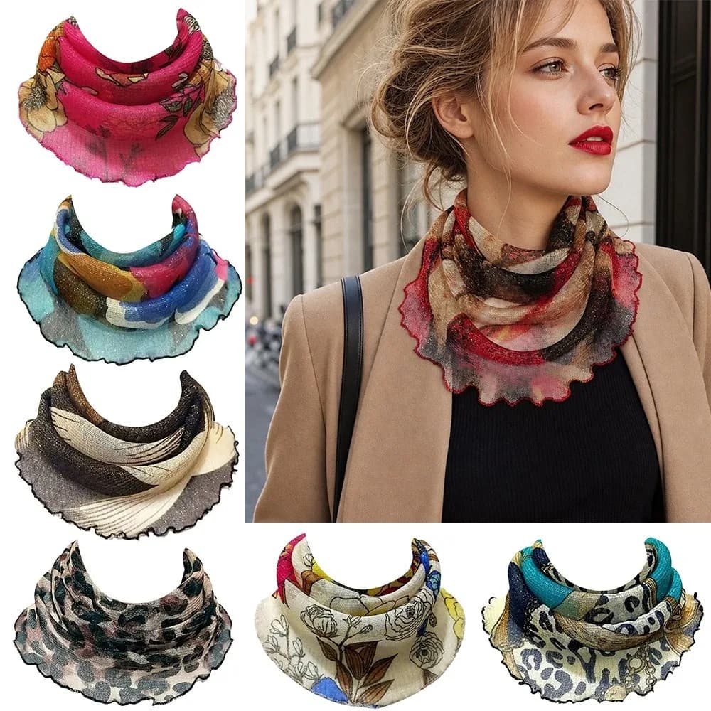 Sciarpa in chiffon con stampa floreale, traspirante, con passante per le orecchie, copricollo, texture leggera e sottile, ad asciugatura rapida, multifunzione, per la testa