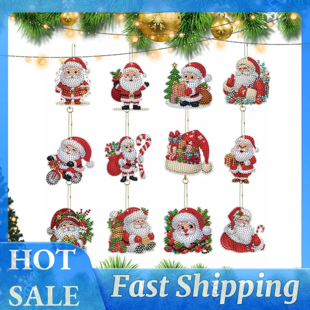 12 Pieces Christmas Keyring with Diamonds, Backpacking with Diamond Painting, Artistic Pendant for Adults