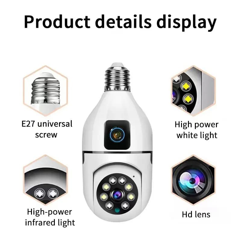 Telecamera IP PTZ 4MP a Doppia Lente con App Yoosee/V380pro/V360, Portalampada E27, Interfono Wireless, Sicurezza Domestica, Monitoraggio Bambini