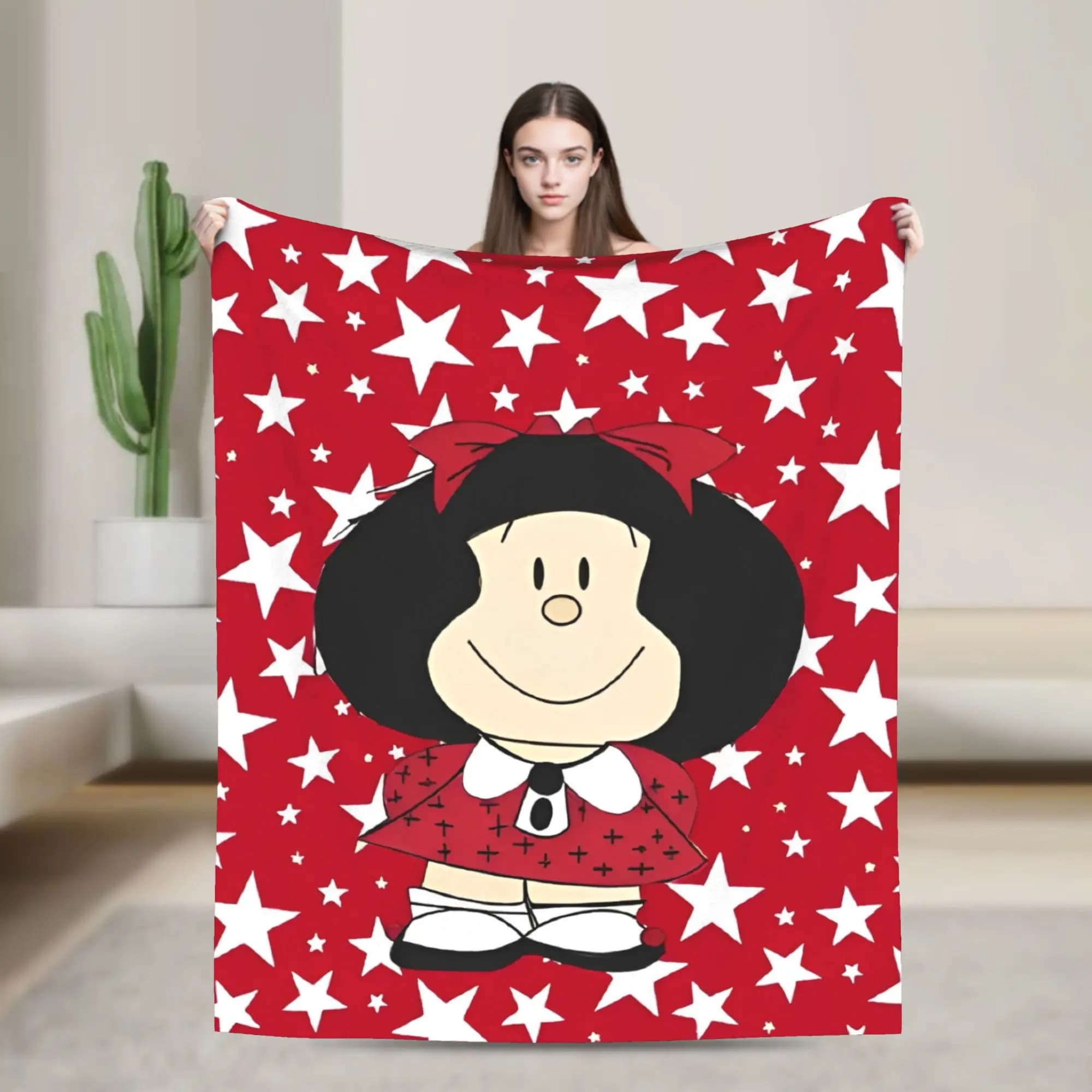 Cute Mafaldas Cartoon Blanket Cover Flannel Anime Lightweight Throw Blanket for Airplane Travel Bed Rug