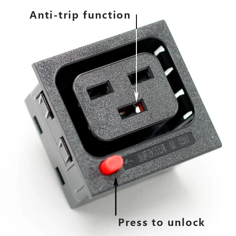 Presa di alimentazione PDU IEC320 C19 femmina con pulsante, connettore di alimentazione IEC femmina bloccabile, smart plug per smart home, Cina continentale