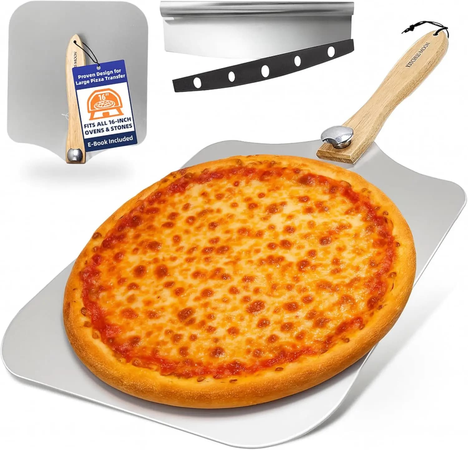 Pala per Pizza in Metallo da 16 Pollici con Taglierina in Acciaio Inox e Manico Pieghevole per Pizza Fatta in Casa