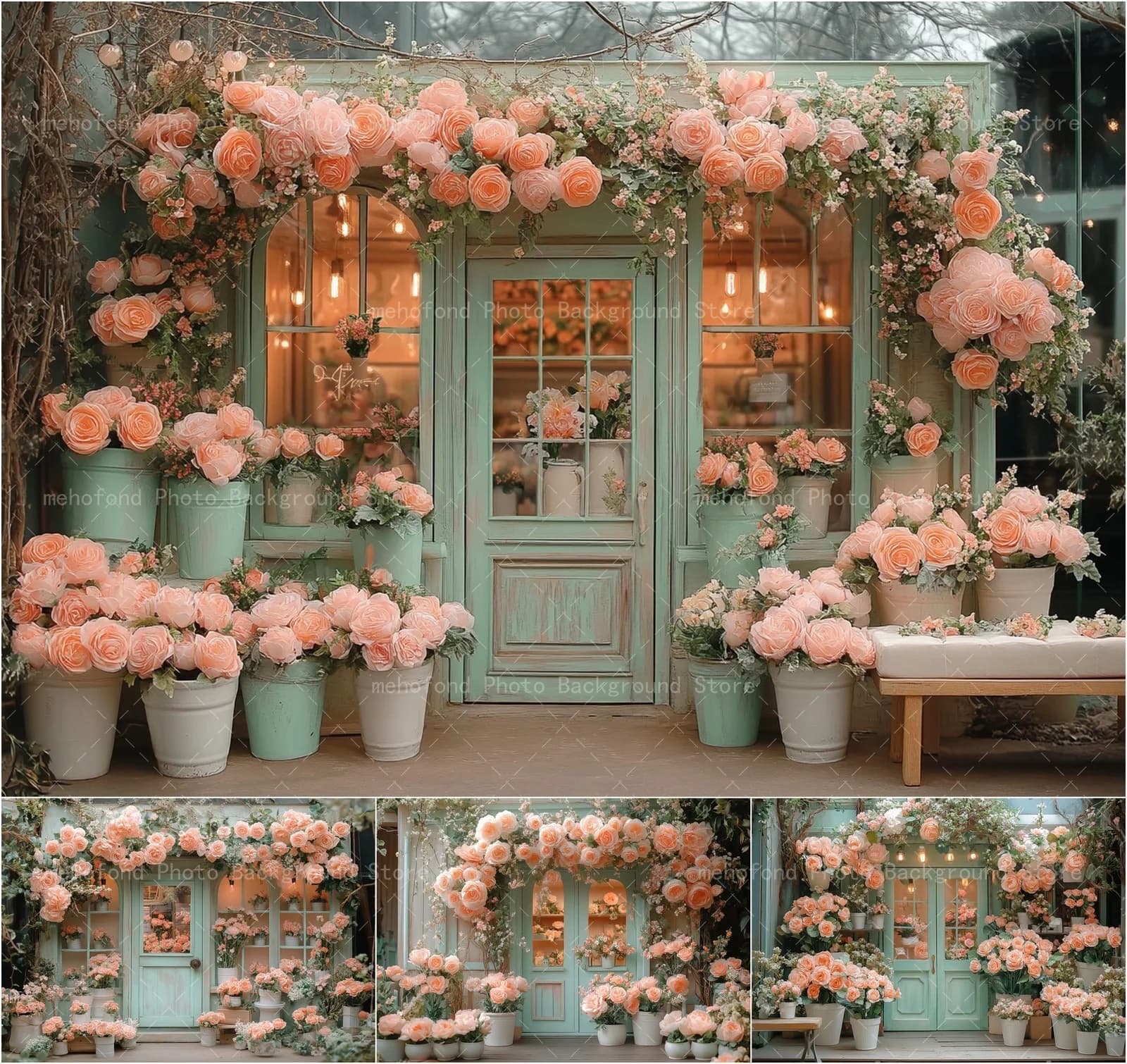 Mehofond Sfondo fotografico Primavera Rosa Rosa Fiore Piante in vaso Strisce di vite semplici Decorazione per sfondo ritratto di famiglia per bambini