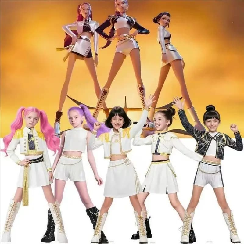 Bambini Mira Rumi Zoey Abiti da palcoscenico Cosplay Costume nero Ragazze Uniforme Festa di Halloween Giochi di ruolo Stampati Abiti eleganti