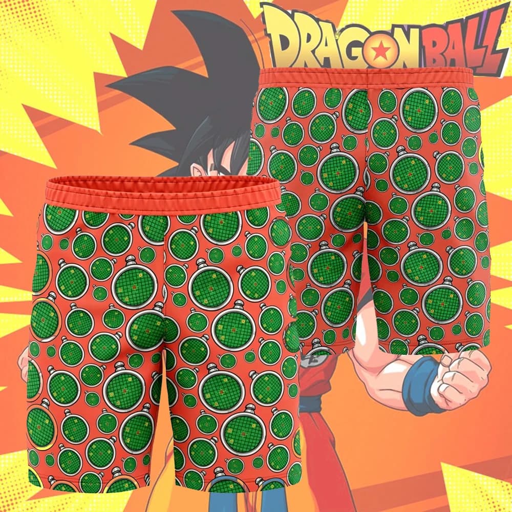 Pantaloncini da uomo con stampa all-over con motivo Anime Adventure Radar, rosso e verde, casual, per ragazzi, streetwear, costumi da bagno per i fan