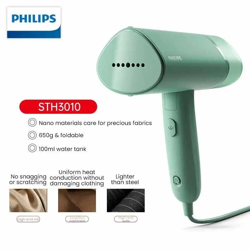 Stiratore a Vapore Portatile Philips 1000W, Riscaldamento Rapido in 30 Secondi, 100ML, Rimuovi Pieghe per Tessuti, Ferro da Stiro a Vapore per Casa e Viaggio