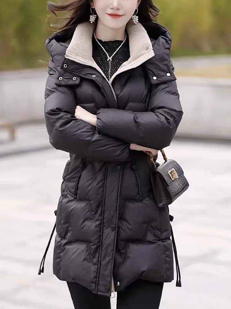 Giacca Imbottita in Cotone con Cappuccio per Donna, Cappotto Caldo e Spesso per Capodanno, Nuovo Stile Invernale, Moda Casual Business per Signore
