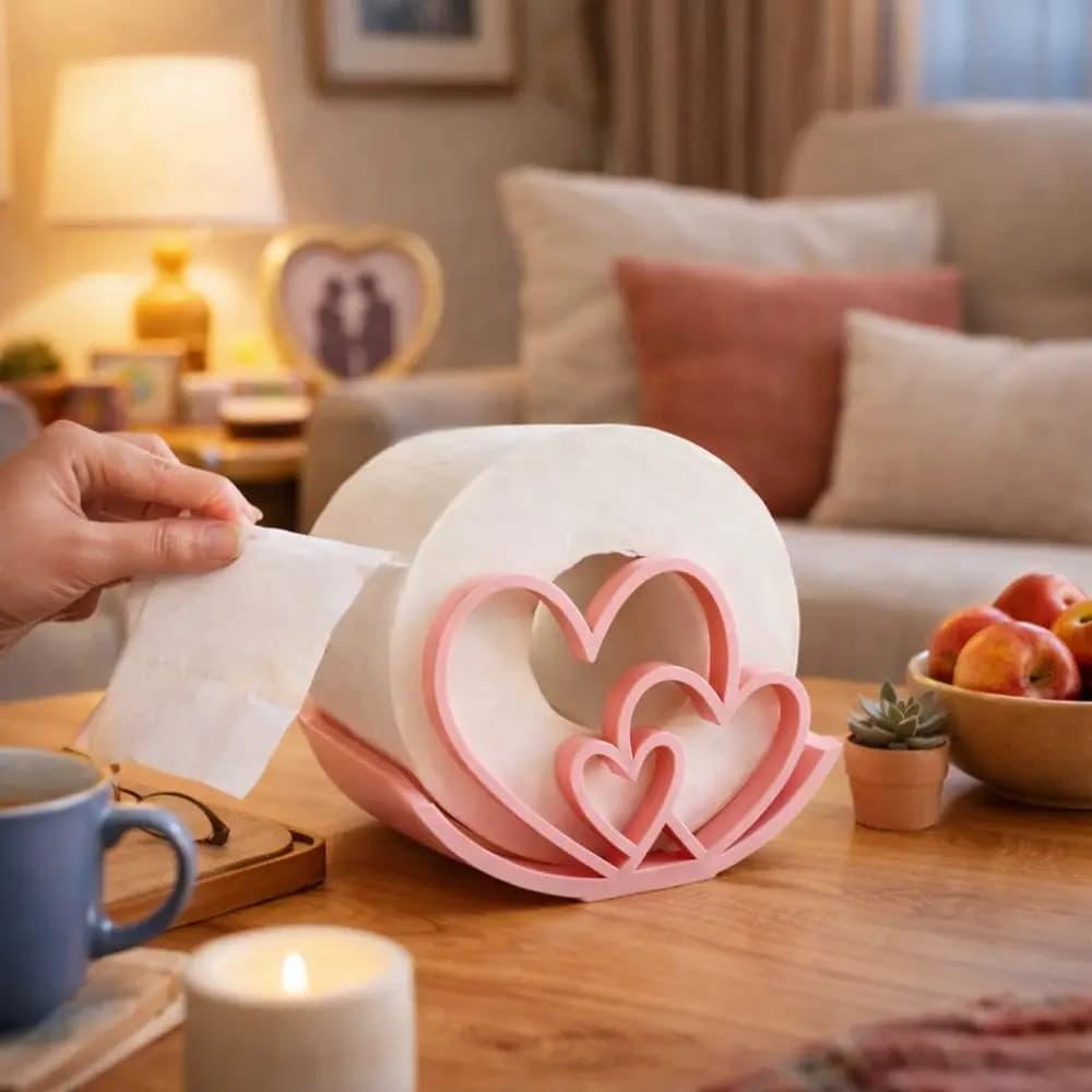 Portarotolo a Forma di Cuore Stampato in 3D con Base Antiscivolo, Porta Carta Igienica Stabile Antiruggine, Contenitore per Asciugamani, Decorazione Bagno