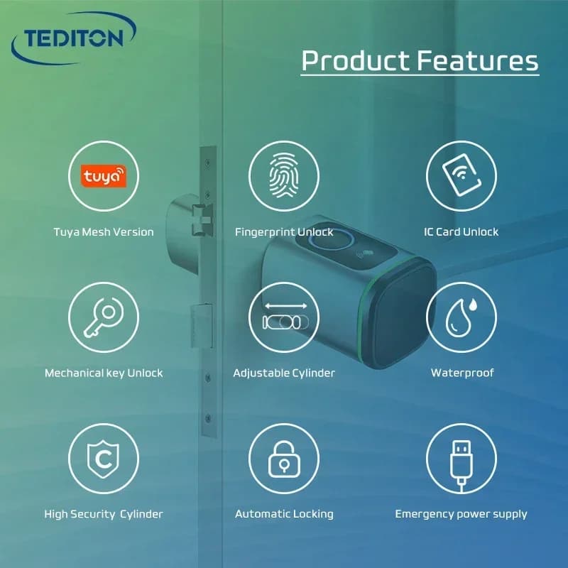 Nuova Serratura Intelligente Tediton Wifi Tuya, Cilindro Biometrico Portatile con Impronta Digitale, Serratura Digitale Smart Tuya