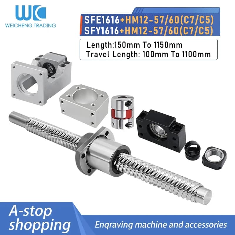 SFE1616 SFY1616 Ball Screw With End Machined For 3D Printer+Stepper Motor NEMA23/24+BF12 Support +Coupler+Nut Housing