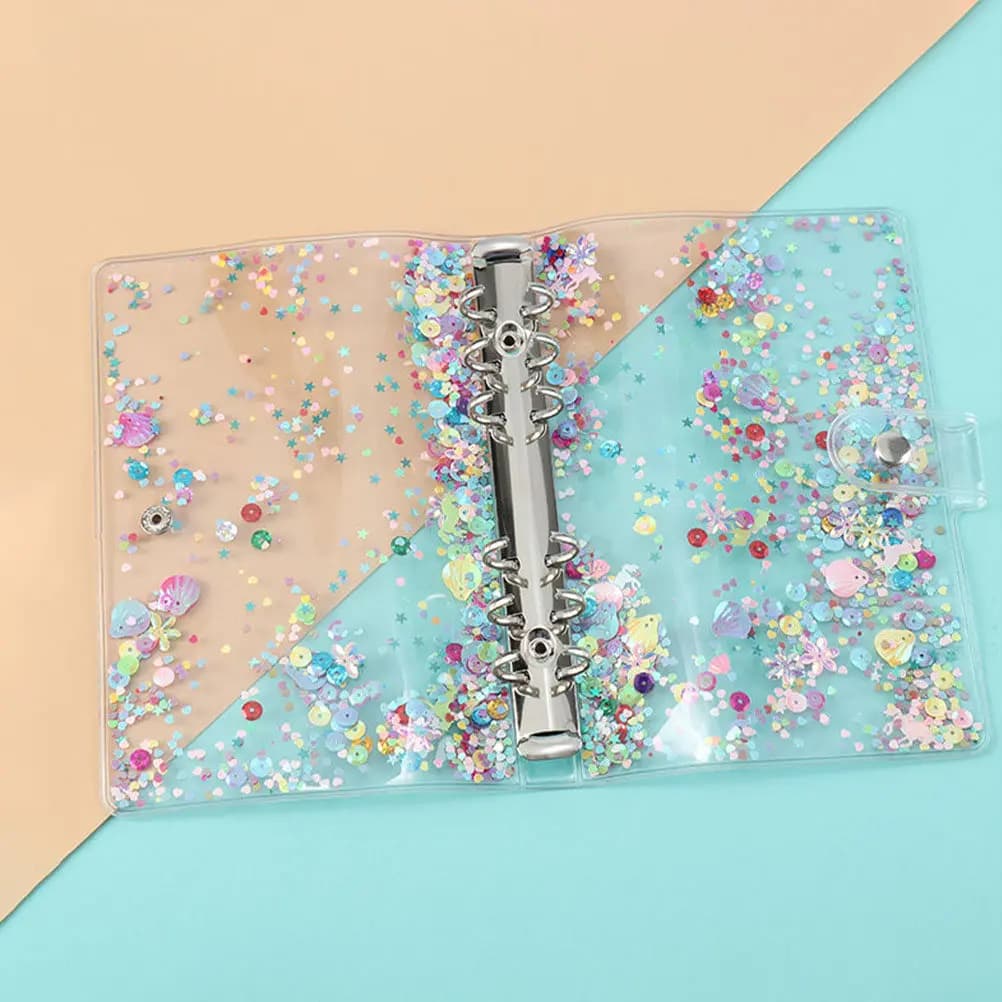 Shiny Sequin Loose-Leaf Binder Notebook Cover PVC Notepad Shell Scrapbook Planner Office School Replacement Cover