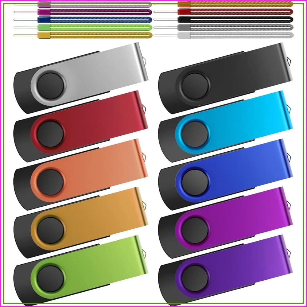 8GB USB 3.0 Flash Drive 10-Pack, Swivel Design, Mixed Colors, Data Storage