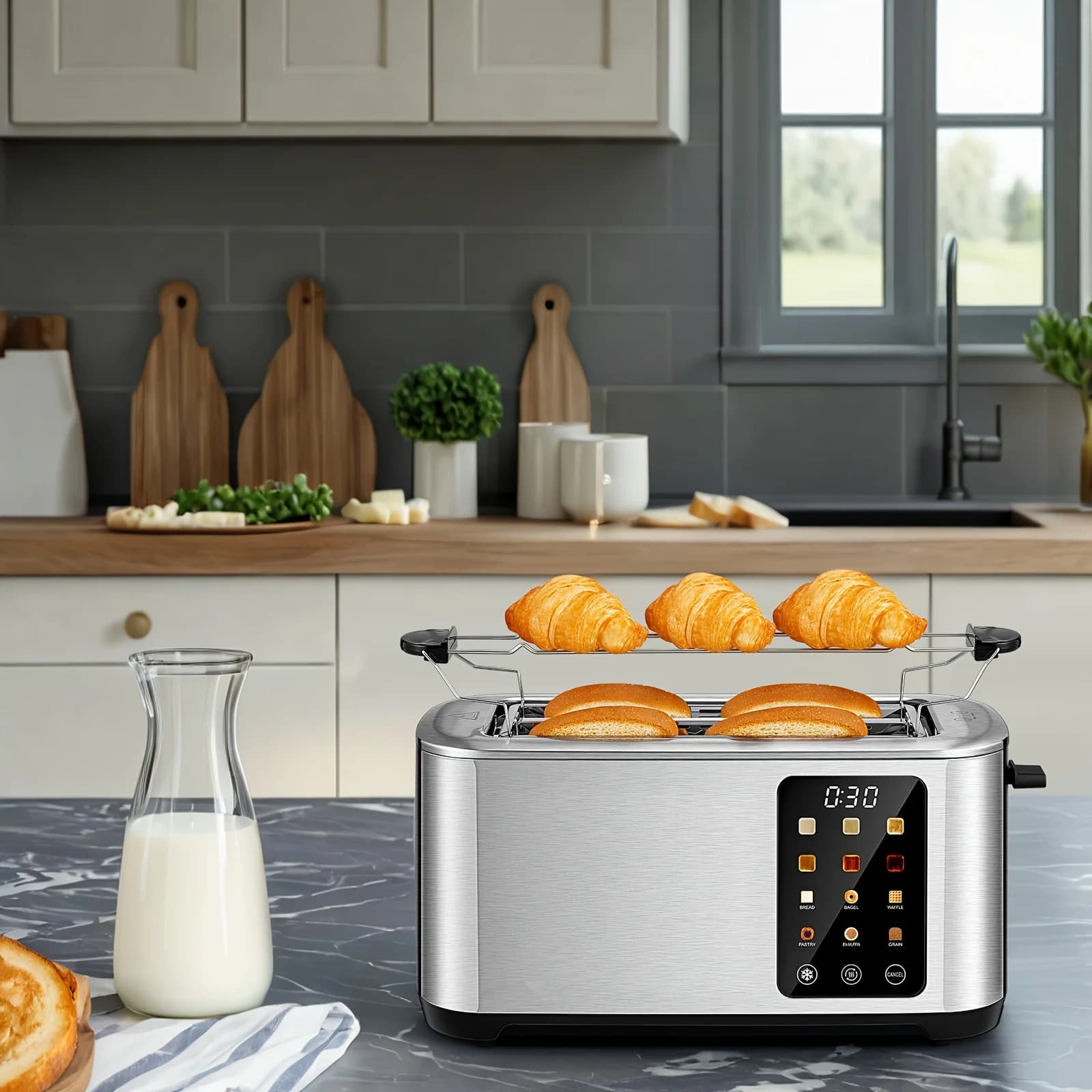 Tostapane a 4 Fette con Controllo Touch Screen, Slot Extra Larghe, Tostapane Intelligente per 6 Tipi di Pane e 6 Livelli di Cottura, in Acciaio Inossidabile