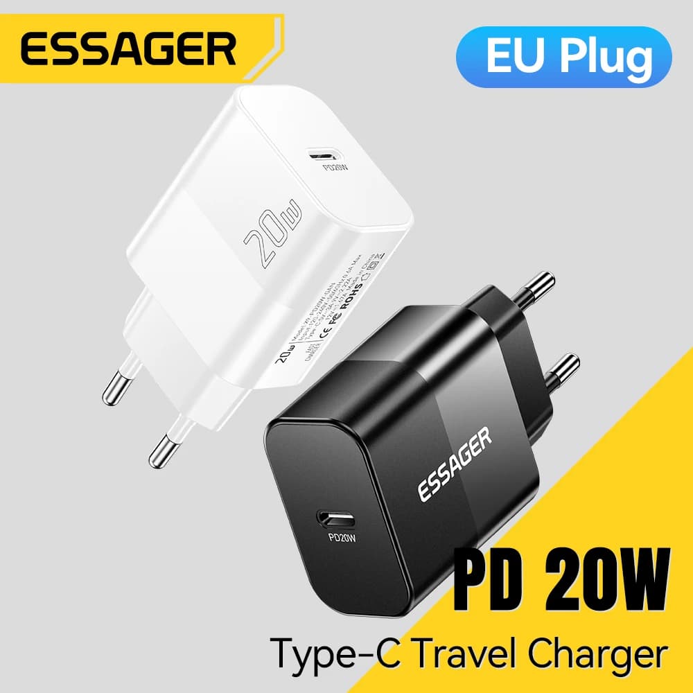 Essager 20W Type C Travel Charger PD Fast Charge Phone QC 3.0 Quick Chargers For iPhone 16 15 14 13 Pro Max Mini iPad Charging