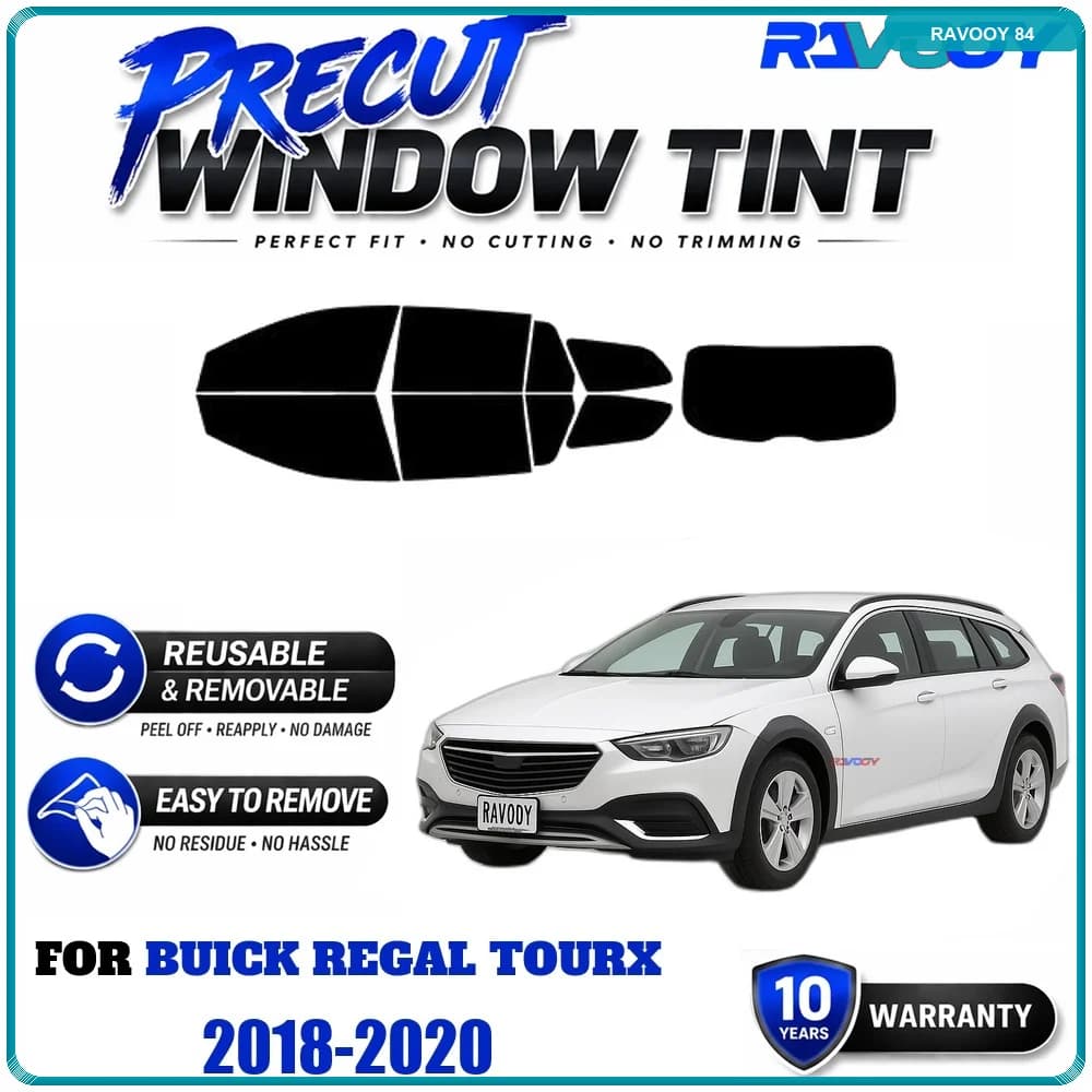 RAVOOY Precut Window Tint, Reusable Removable EPU Film, Custom Fit for Buick Regal Tourx 2018-2020, UV Heat Protection