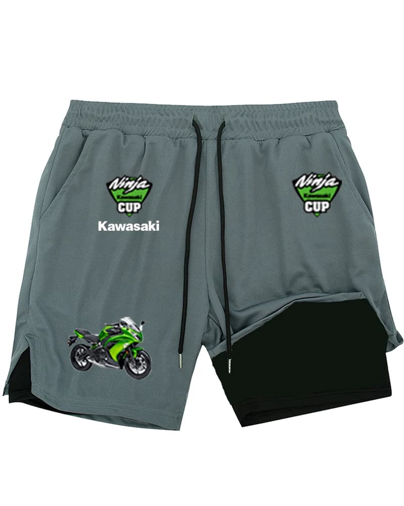New casual cycling shorts Kawasaki2D with digital print, double layer beach pants for adults