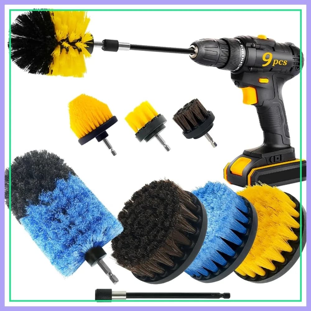 Set di 9 Spazzole per Trapano con Setole Morbide e Dure, Kit di Pulizia per Casa, Bagno, Auto, Cucina, Lavandino e Piastrelle