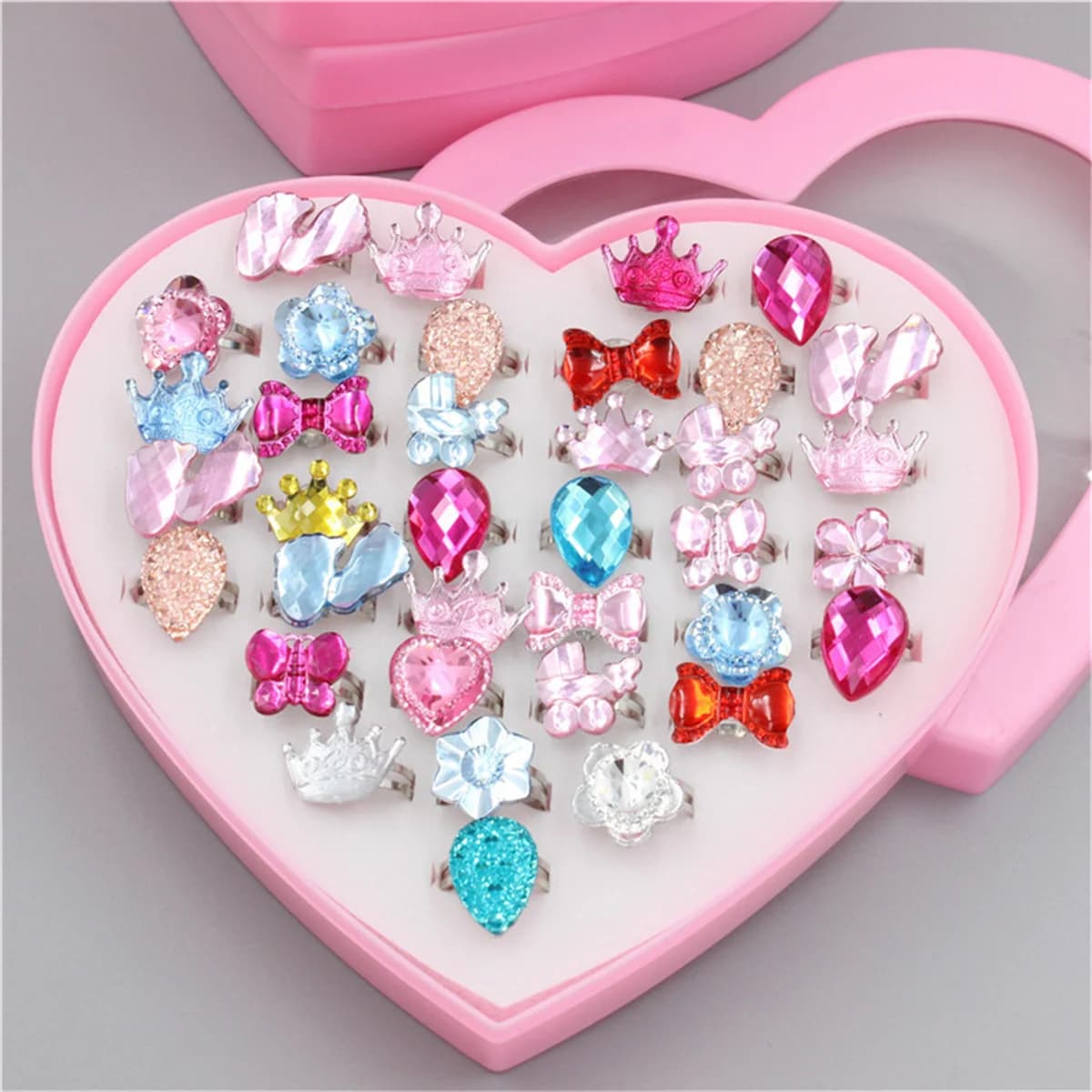 10/24/36/Set Simpatico Cartone Animato Acrilico Piccolo Anello a forma di Cuore Confezione Regalo Set Gioielli Giocattolo Per Bambini In Resina I Migliori Anelli Regalo di Festa