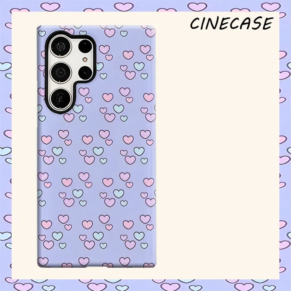 Pastel Purple Heart Tile For Samsung Galaxy S26 S25 S24 A56 A36 Dual Layer Luxury Fashion Full Lens Protective Case