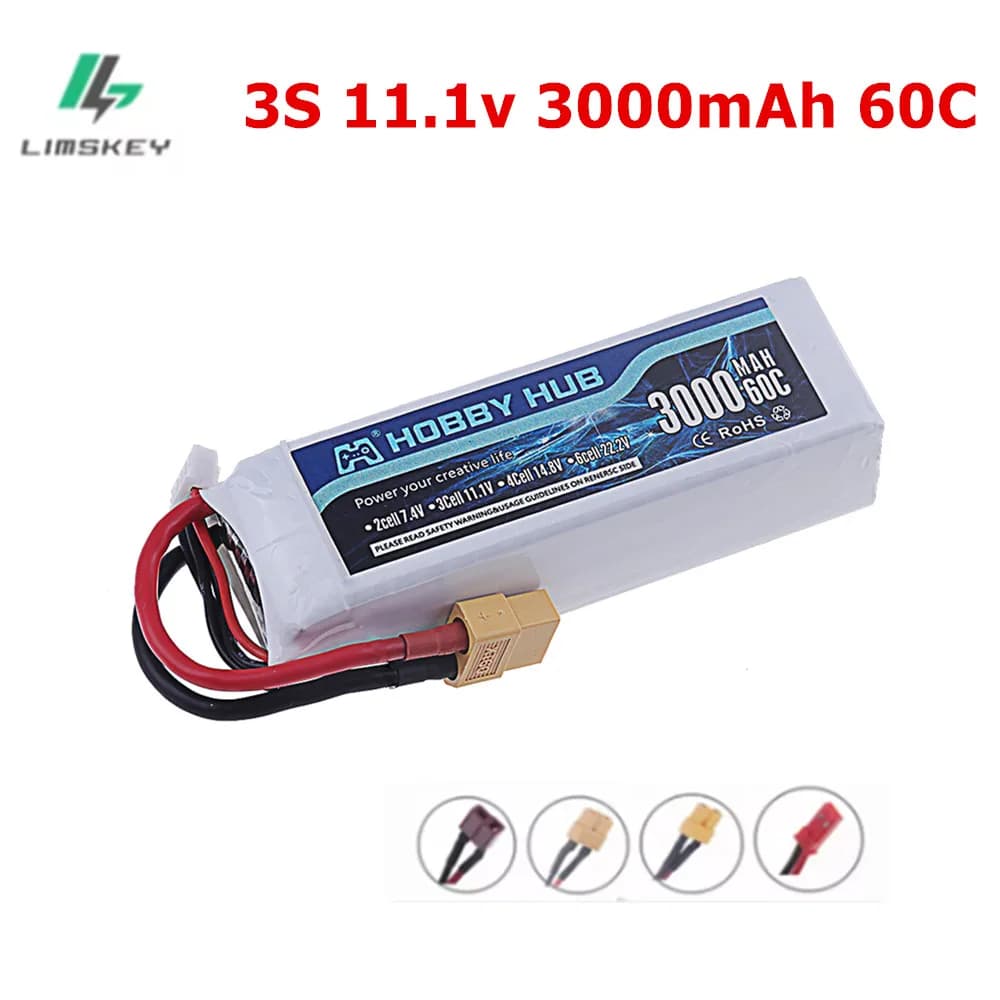 Batteria LiPo 3s 3000mAh 11.1V 60C per aereo RC Quadcopter Drone FPV Barca Elicottero Batteria 11.1v con spina T JST XT30 XT60