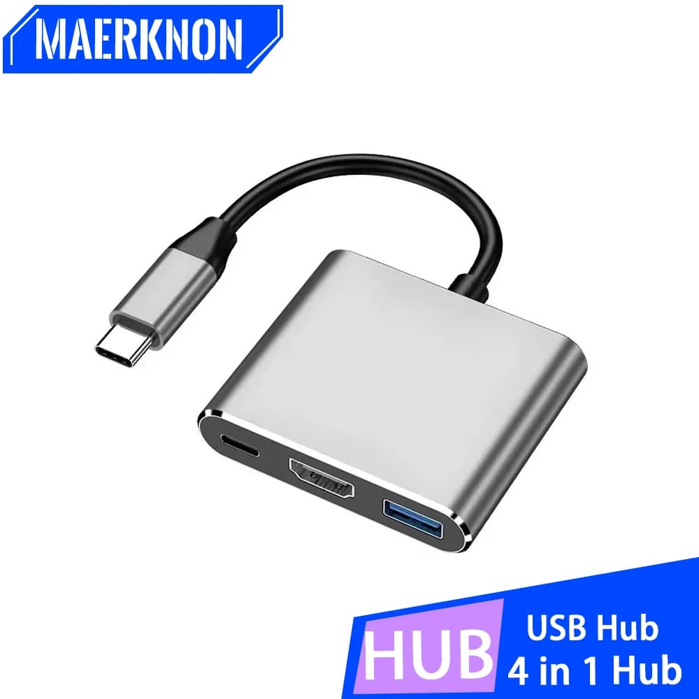 Hub USB-C 3 in 1, Adattatore USB 3.1 Type-C a USB 3.0 Maschio-Femmina 4K Compatibile HDTV, Caricatore per MacBook Air 12