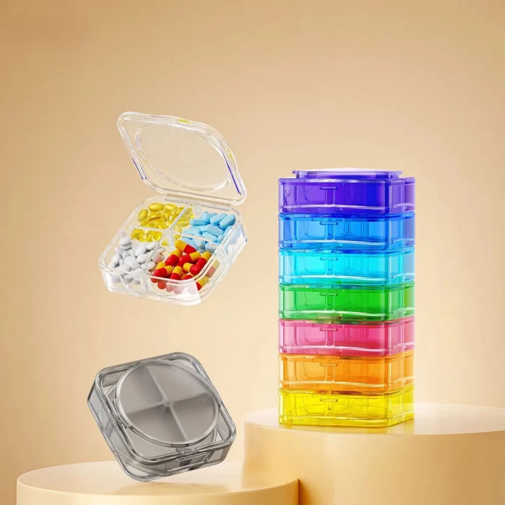 New Weekly Organizer Premium Portable with 28 Parts for 4 Doses per Day, Container for Pills, Vitamins, Fish Oils and Supplements