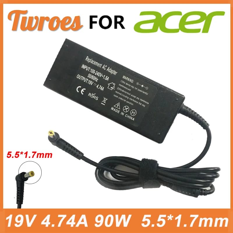 Caricabatterie adattatore per Laptop 19V 4.74A 90W 5.5x1.7mm per ACER ASPIRE 5750G 5755G 7110 9300 E1-531 E1-571G M5-581G V5-571P 4925G di potenza