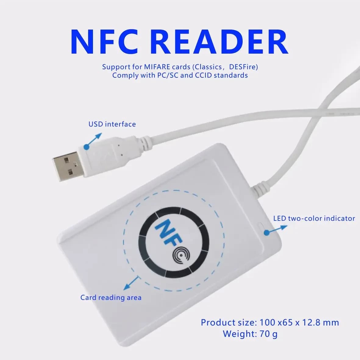 ACR122U RFID IC Lettore di smart card Scrittore senza contatto Copiatrice Duplicatore Scrivibile Clone NFC USB S50 13.56mhz M1 Copiatrice di schede