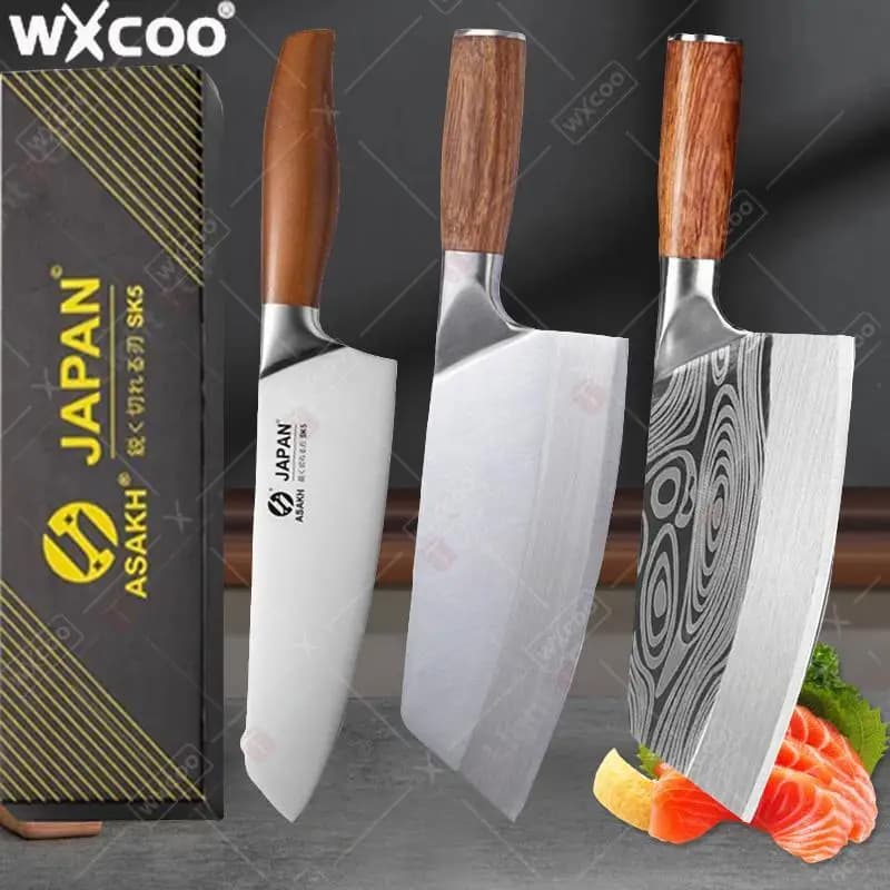 WXCOO Coltello da cuoco giapponese Coltello da macellaio Coltelli da cucina professionali Set Mannaia per carne Filetto di pesce Affettare Coltello Santoku
