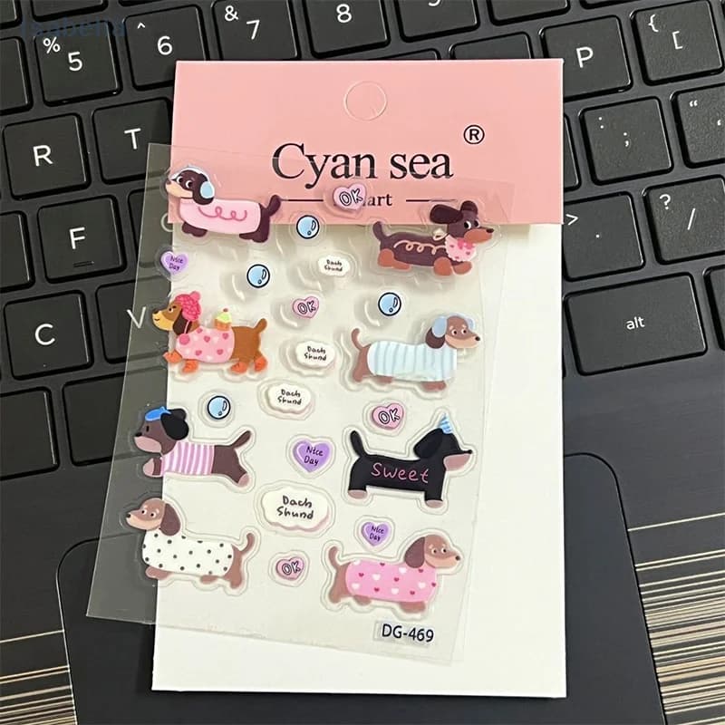 ♥ Simpatico set di adesivi 3D bassotto – Adorabili adesivi decorativi con cane salsiccia per scrapbooking, diari e custodie per telefoni