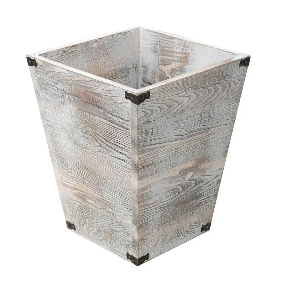 Cestino per Rifiuti Rustico in Legno Sbiancato e Bruciato, Bidone per Riciclaggio, Contenitore per Spazzatura con Supporti in Metallo Decorativi, Cestino in Legno Sbiancato