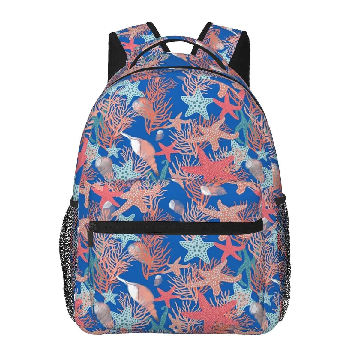 Zaino per studenti a tema marino con squalo, pesce, granchio e stella marina, borsa da scuola, zaino da viaggio per escursioni, per ragazzi e ragazze, borsa a tracolla