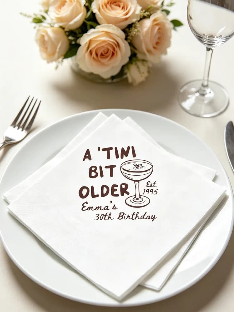 Custom Personalized Espresso Martini Cocktail Bar Birthday Napkins Foil Disposable Cocktail Dinner Guest Towels Multi Colors