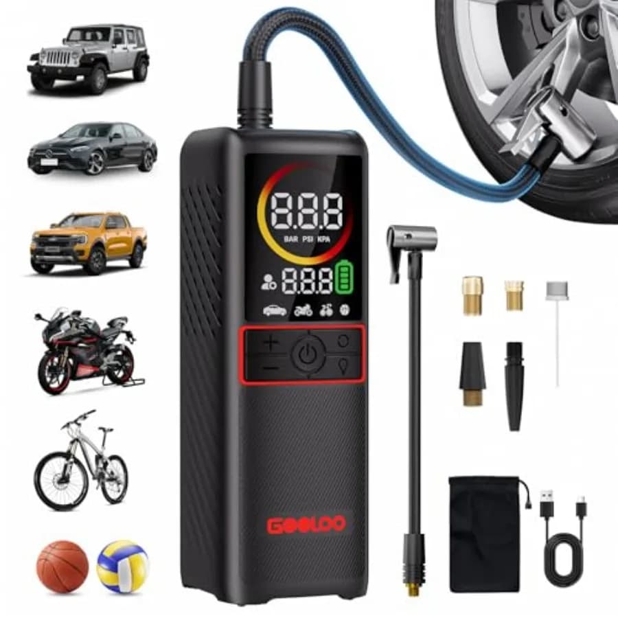 Compressore d'Aria Portatile GT160, Gonfiatore per Pneumatici 160PSI, Pompa d'Aria Portatile per Auto, 7500mAh Senza Fili con Display Digitale