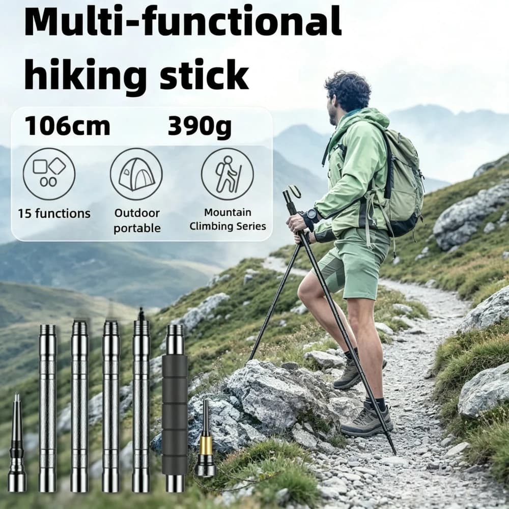 Folding Portable Multifunctional Hiking Poles Outdoor Hiking Mountain Climbing Camping Canes Mountain Camping Supplies
