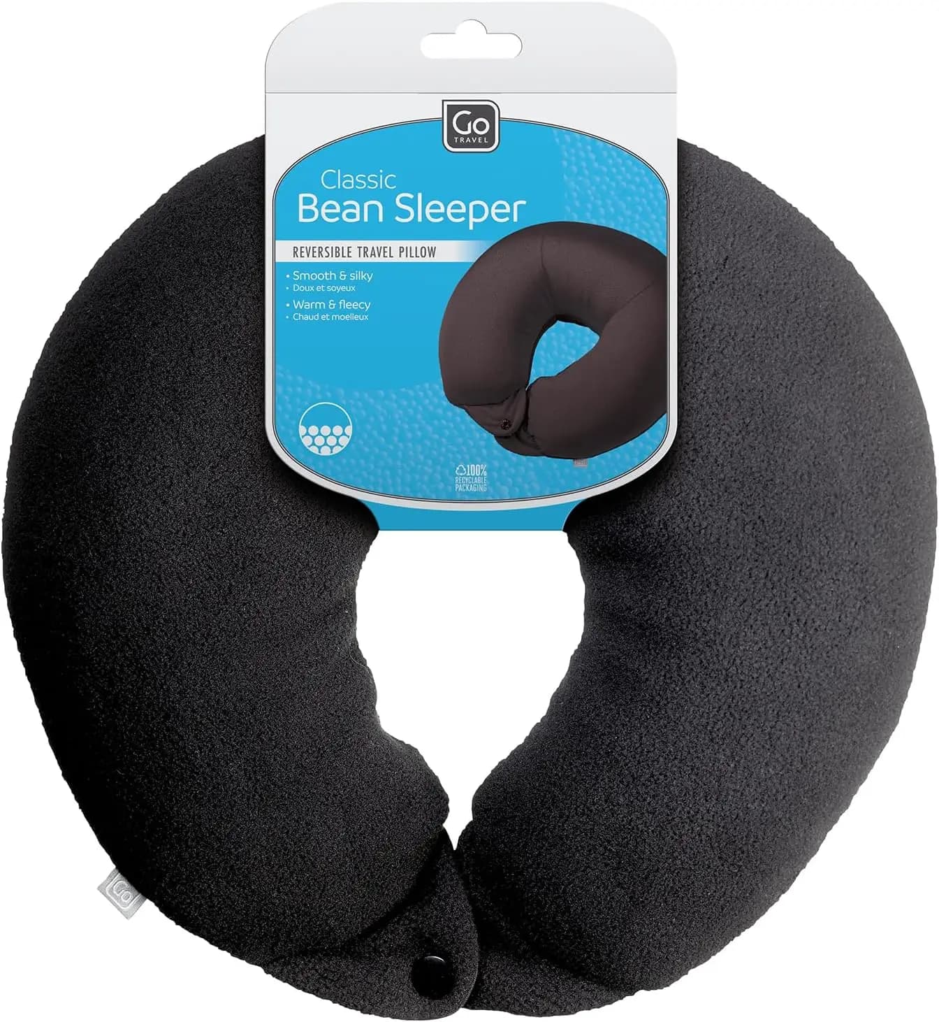 Cuscino da Viaggio Micro Bean Confortevole per un Sonno Intero - Ideale per Aereo, Autobus, Auto, Treno - Nero