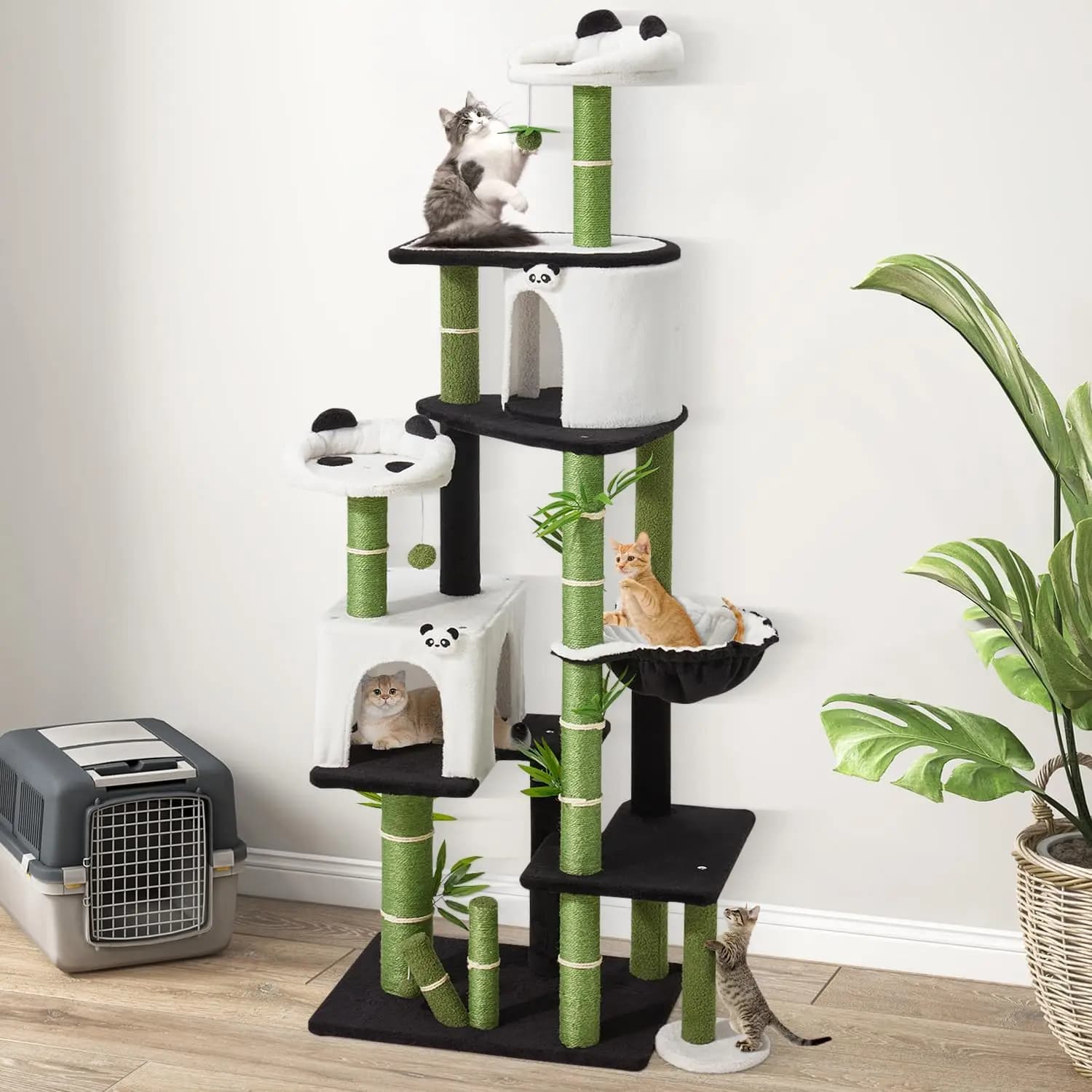 Albero per Gatti da 181 cm con Design Panda, Tiragraffi e Amaca per Gatti da Interno