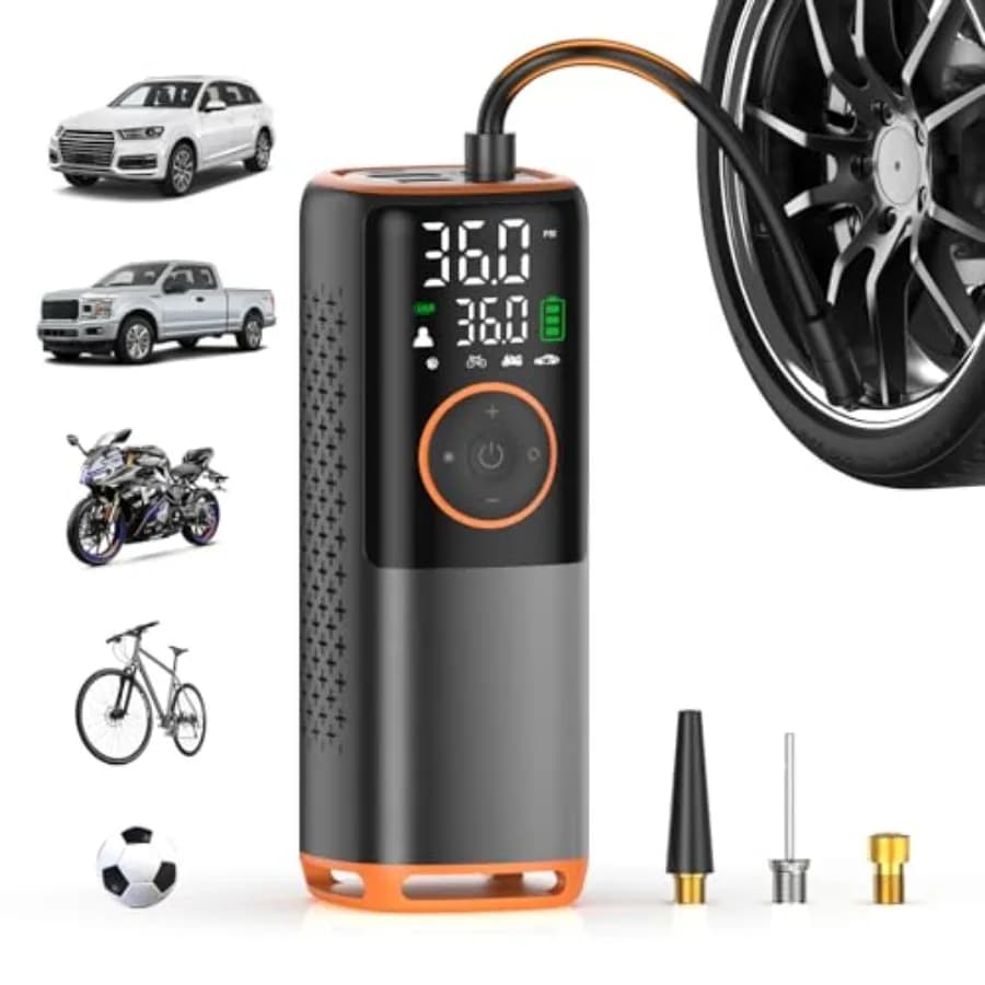 Compressore d'aria portatile per gonfiaggio pneumatici - Pompa per pneumatici auto da 160 PSI, pompa per bici con manometro, pompa portatile per auto, bici, moto
