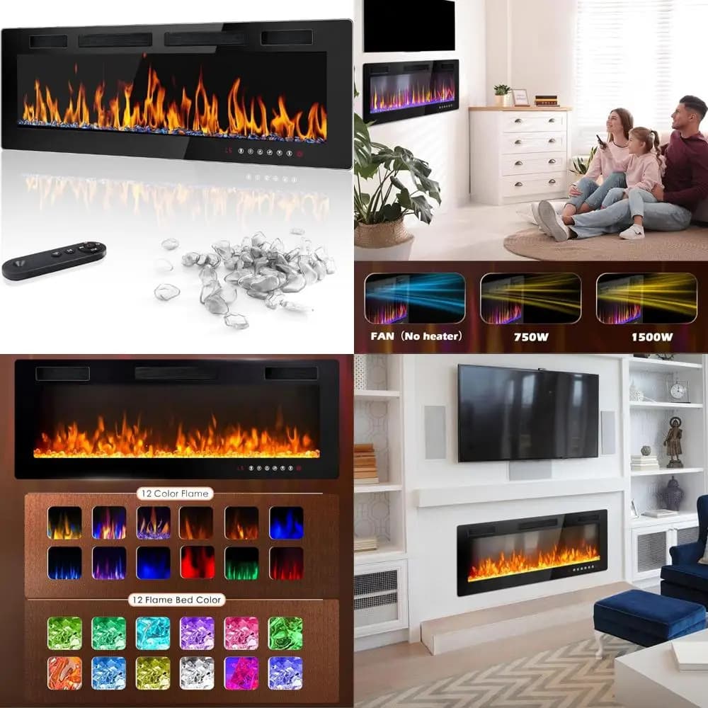 Riscaldatore per camino lineare elettrico da parete da 30 pollici con controllo touchscreen, 750/1500 W, design da incasso per la decorazione domestica moderna
