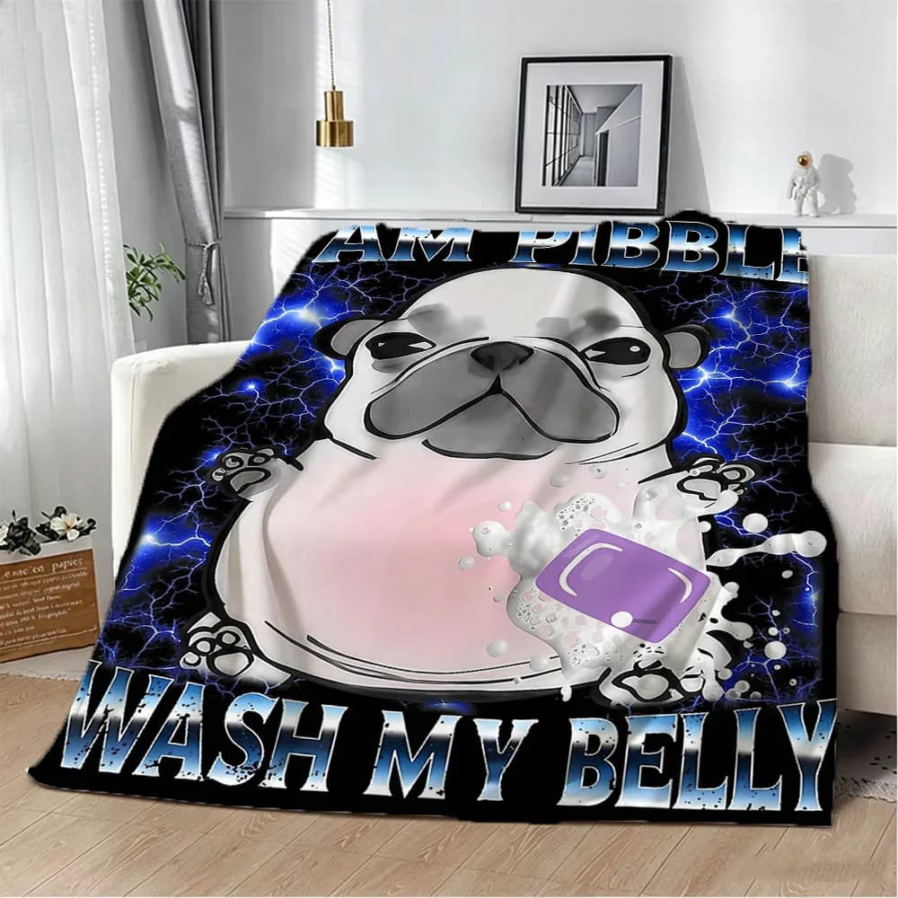 I Am Pibble Wash My Belly Pibble Meme Funny Dog Flannel Blanket Soft Throw Blanket Art For Home Decor Bed Sofa Picnic Fans Gifts